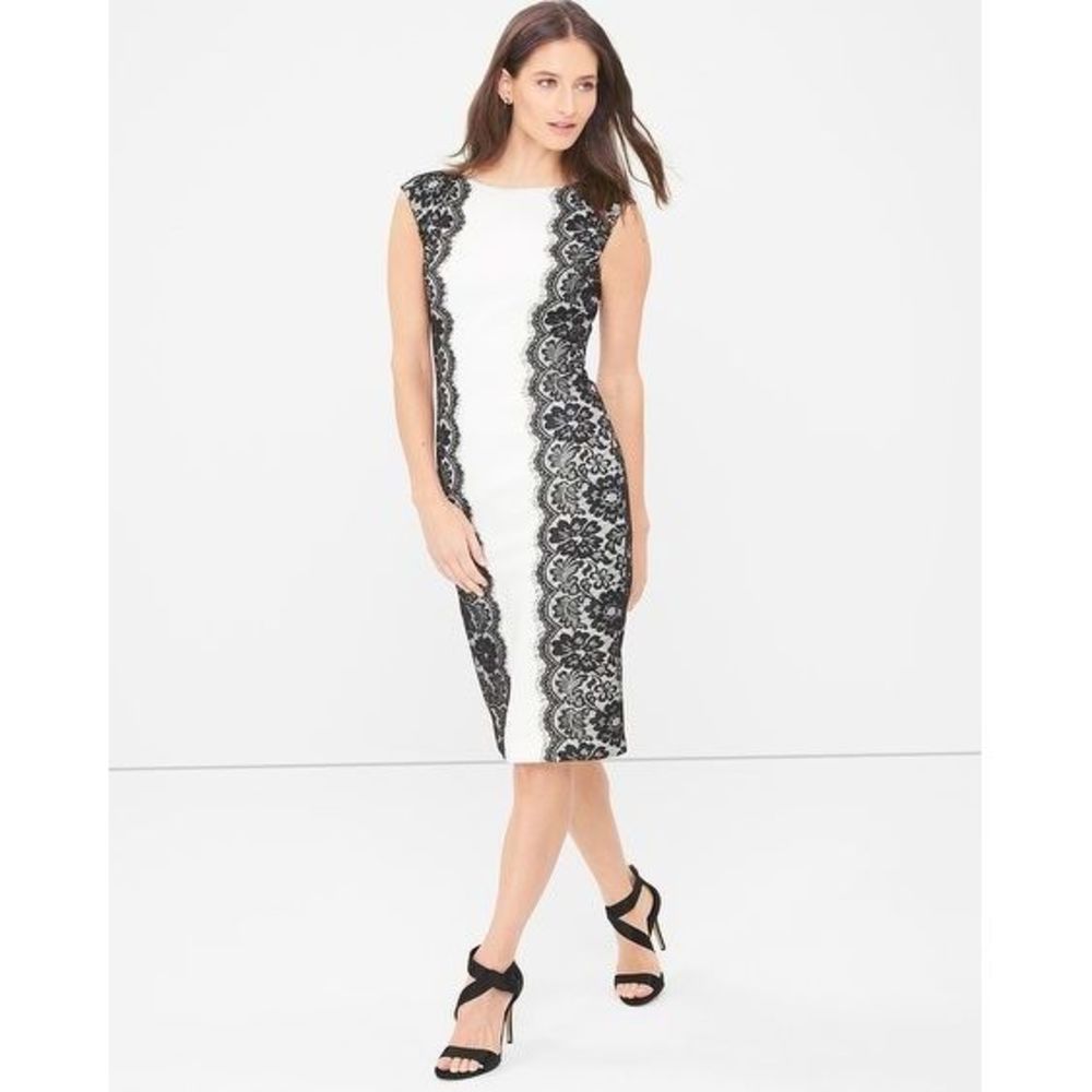 White House Black Market White Black Lace Dress